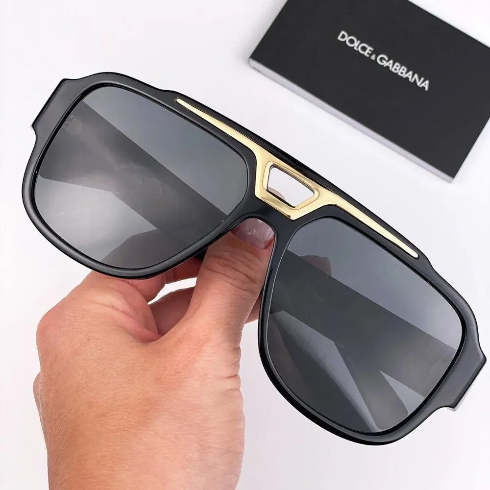 D&G DG4389 501/87 Sunglasses Black Dark Gray Gold Square Men
